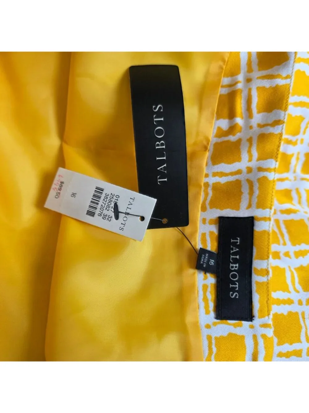 Yellow & White Talbots Womens Pencil Skirt Size 16 Grid Print Cotton Blend Nwt